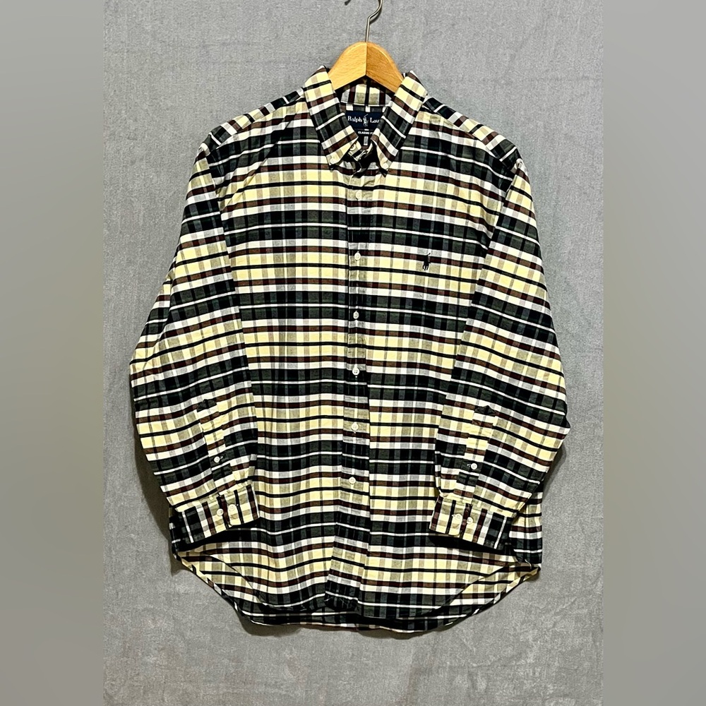 Men’s Ralph Lauren Green and Yellow Plaid Shirt Classic Fit